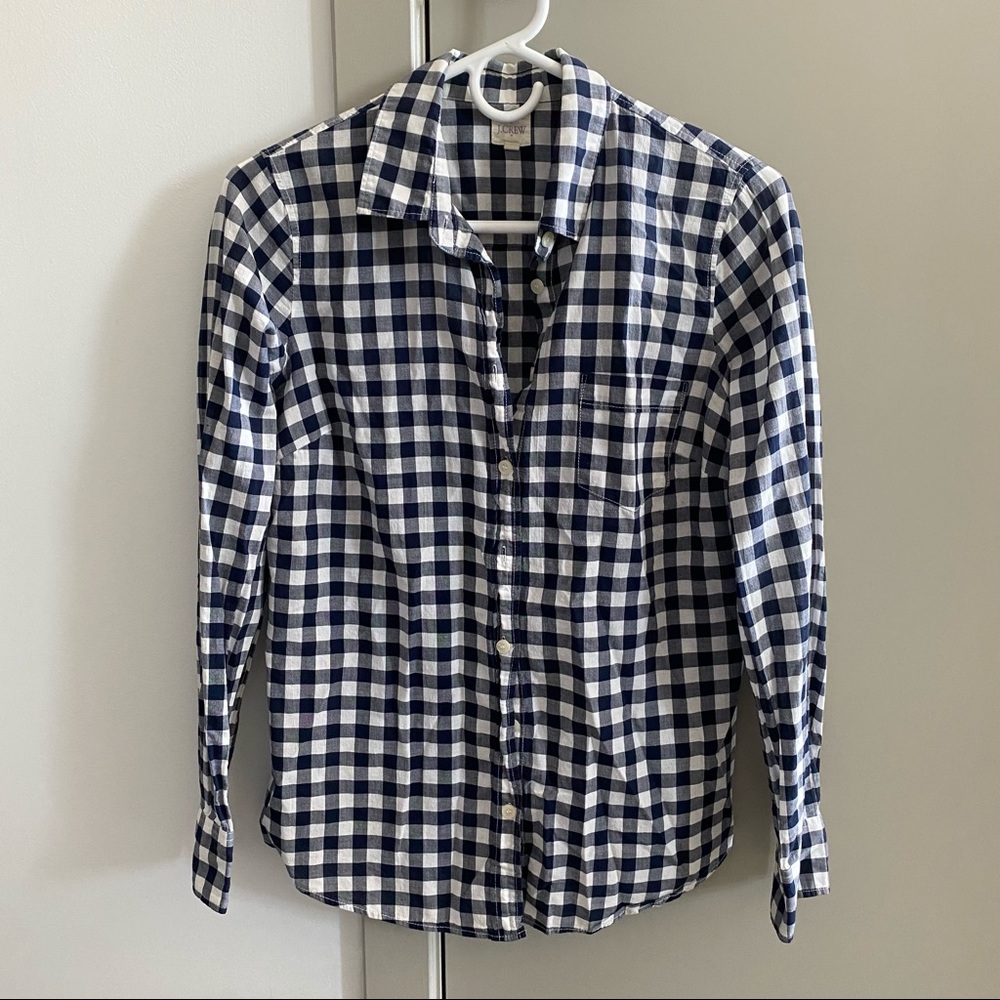 JCrew The Perfect Shirt navy & white gingham top